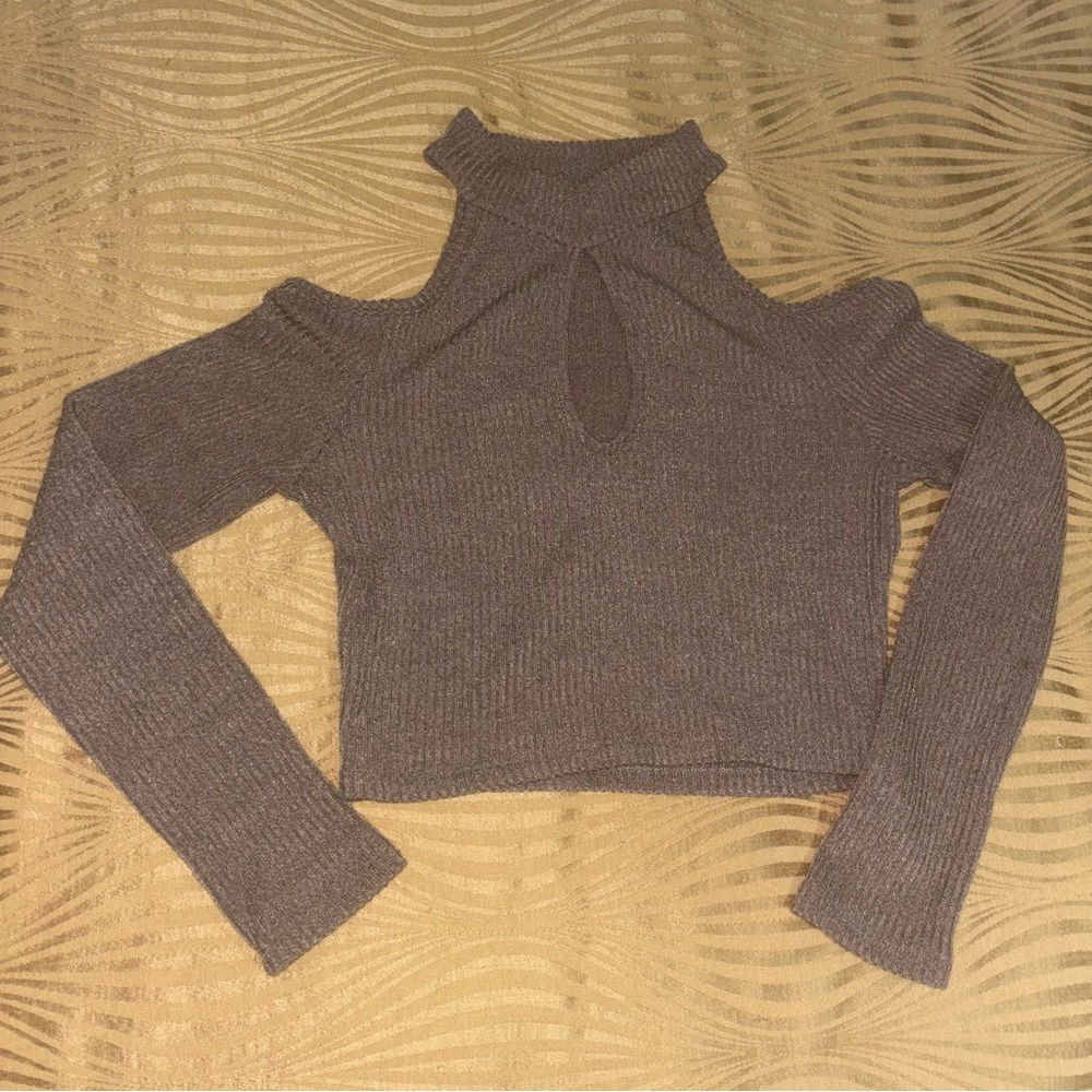 Cold Shoulder Ribbed Knit Sweater Top - Mauve